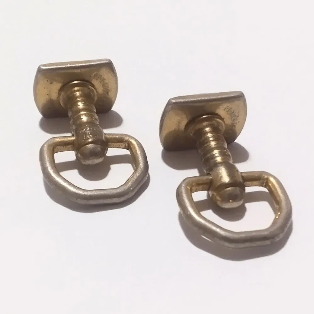 Vintage Hickok Garnet Red Glass Stone Gold Tone Cuff Links Signed